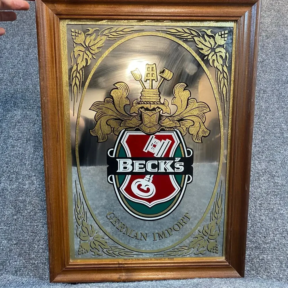 Vintage Beck's Beer Mirror German Pub Bar Sign 20x14 Wall Decor Advertising